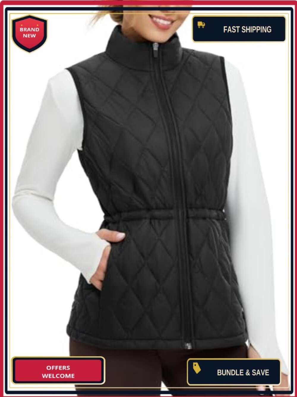Women's Lightweight Quilted Puffer Vest Water Resistant Zip Pockets Golf